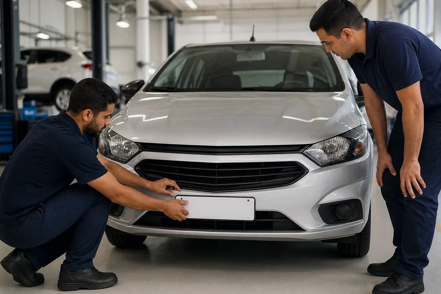 Despachante registrando o primeiro emplacamento de um veículo.