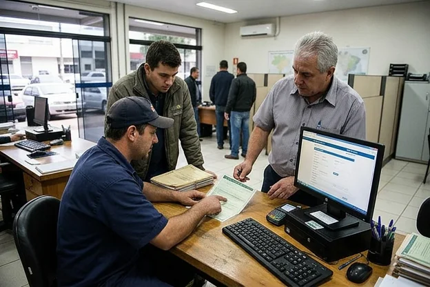 Motoristas verificando a documentação veicular.
